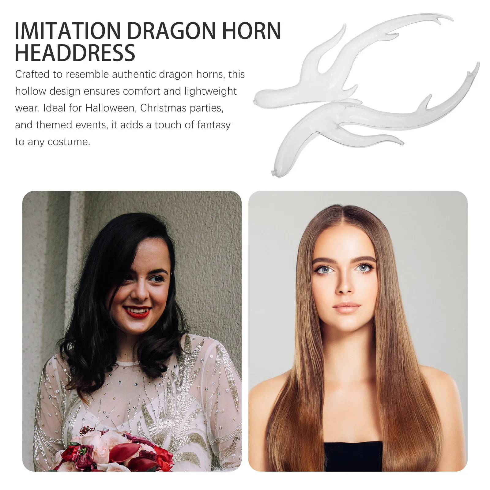 1Pair Dragon Horns Headband Resin Material Realistic Hollow Lightweight for Halloween Cosplay Christmas Party Costume DIY
