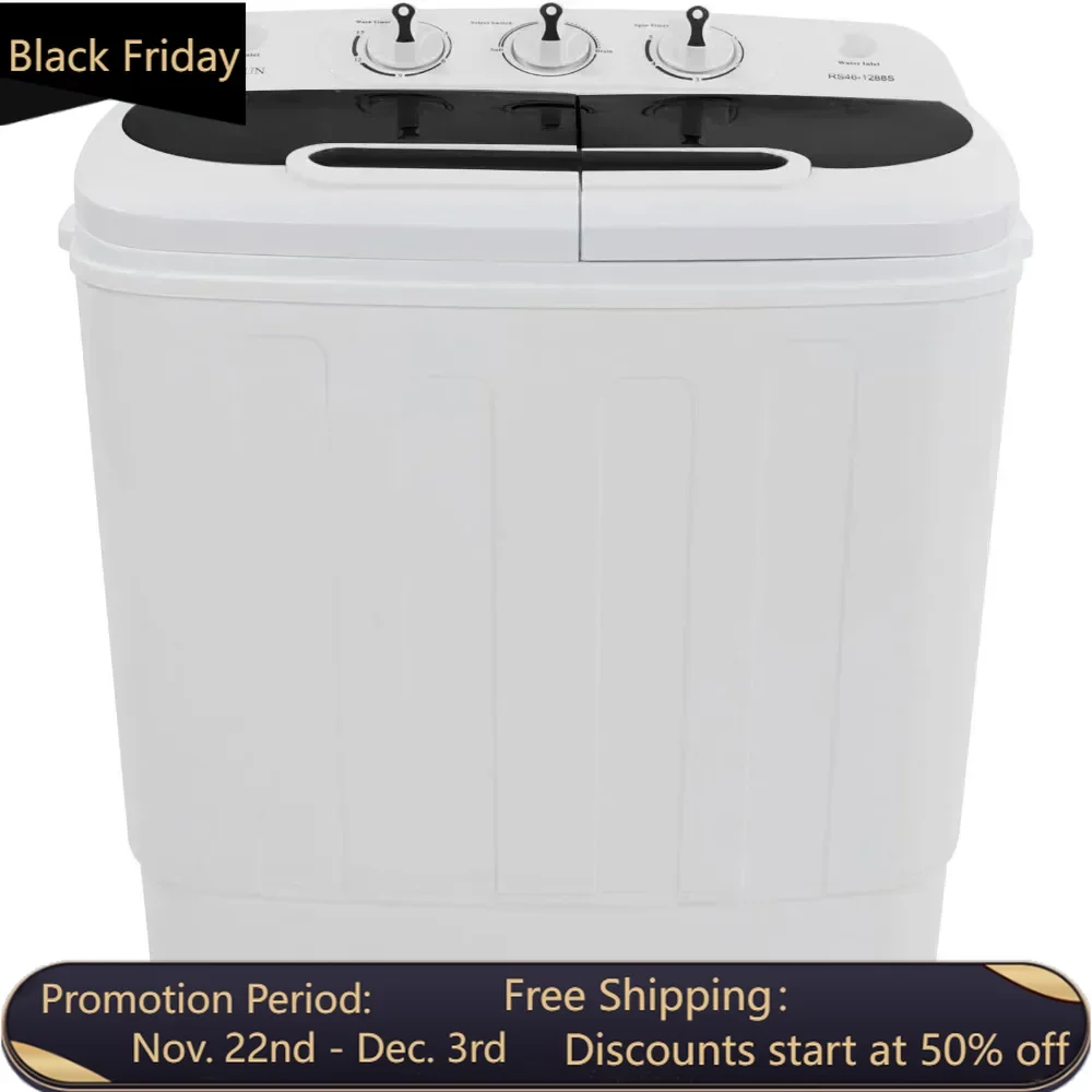 15LBS Portable Washing Machine, Electric Twin Tub Washer with Washer(9lbs) & Spiner(6lbs) & Pump Draining, for Home Camping Dorm