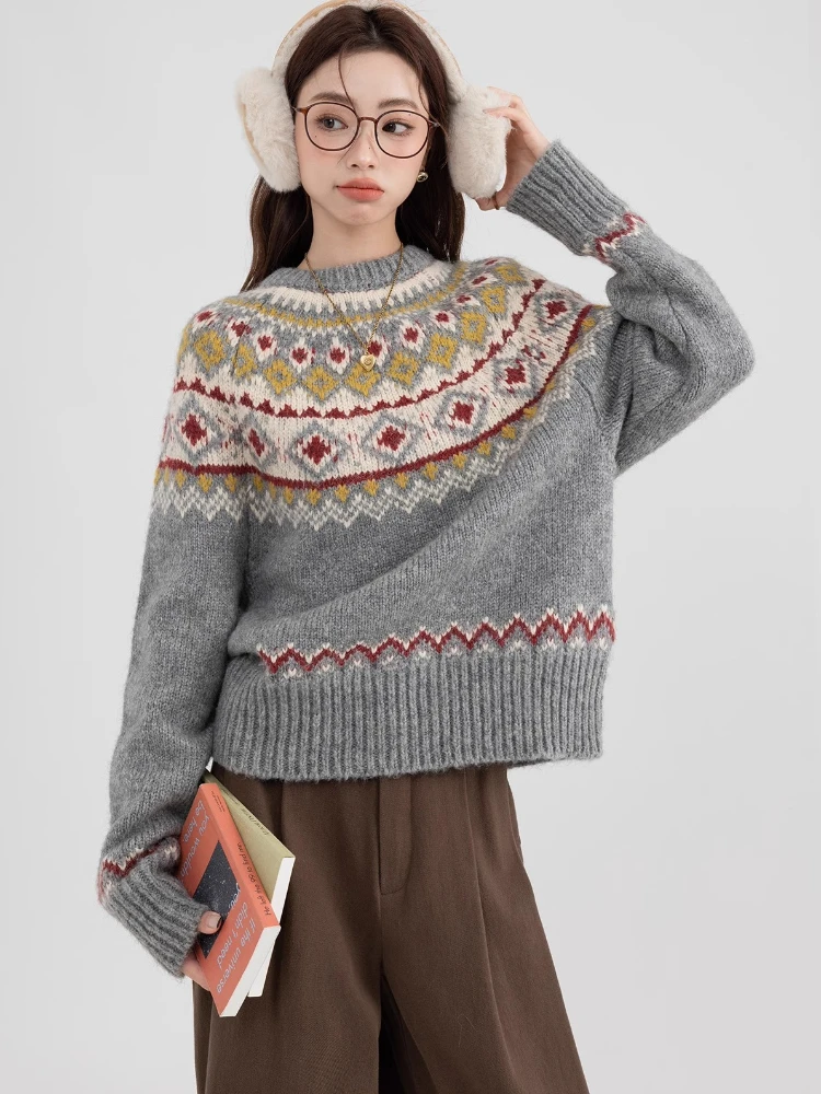 Vintage Sweaters Women Winter Traditional Fashion Panelled Classic Daily Blocking American Style Loose Pullovers Aesthetic New