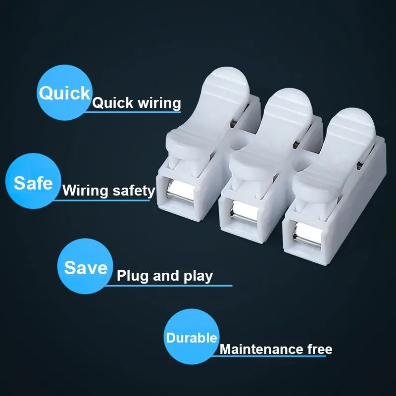 CH2 Quick Splice Lock Wire Connectors 2Pins Electrical Cable Terminals 21x17x13mm For Easy Safe Splicing Into Wires