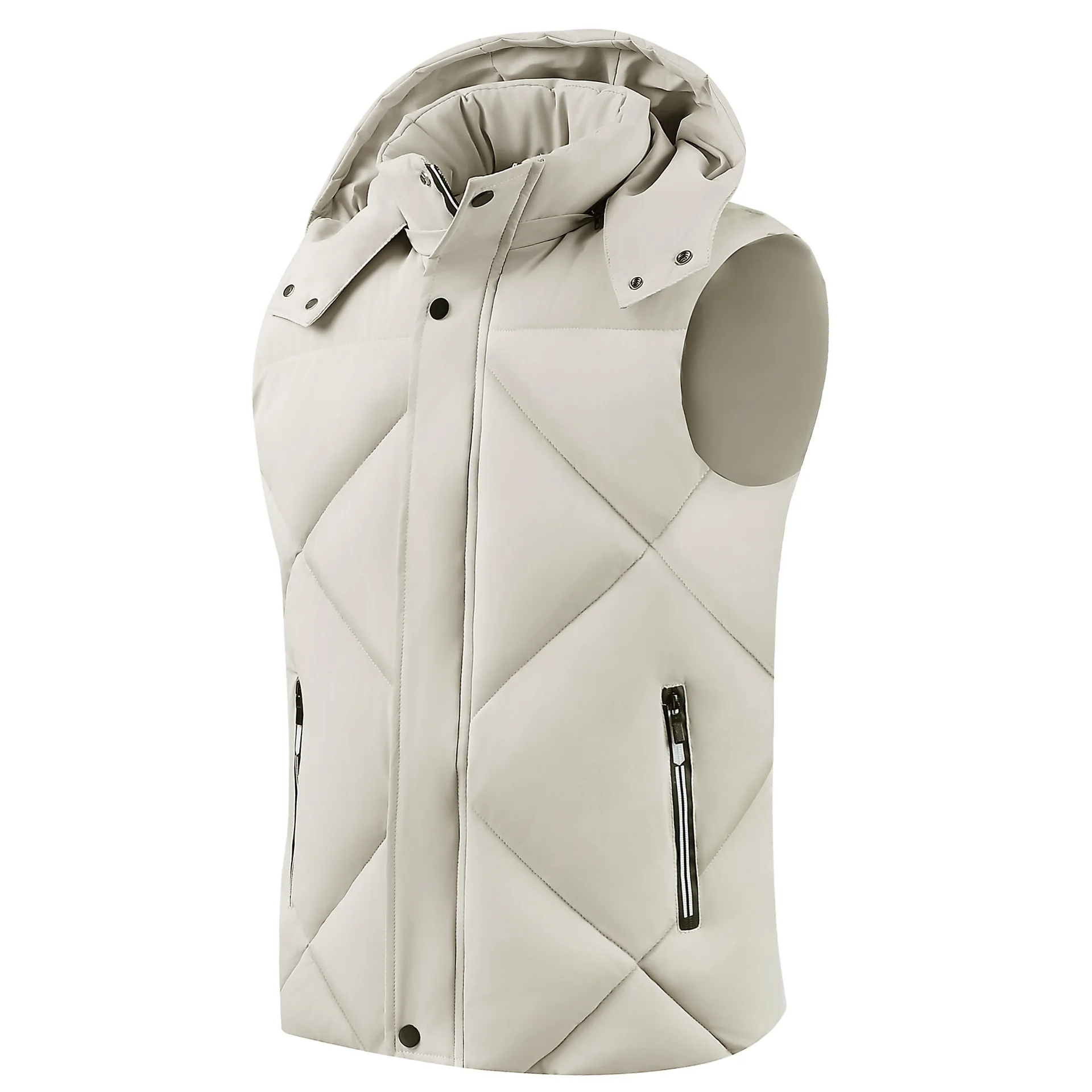 Men's Down Cotton Vest Plus Size Hooded Jacket Youth Slims Smooths Silhouette Warm Cotton Thickened Detachable Hat Vest Coat