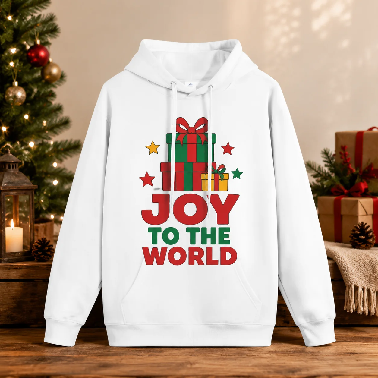 Custom Winter Holiday Hoodie Personalized  Joy to World Christmas Gift Sweatshirt Party Pullover Xmas Family Casual Warm Top