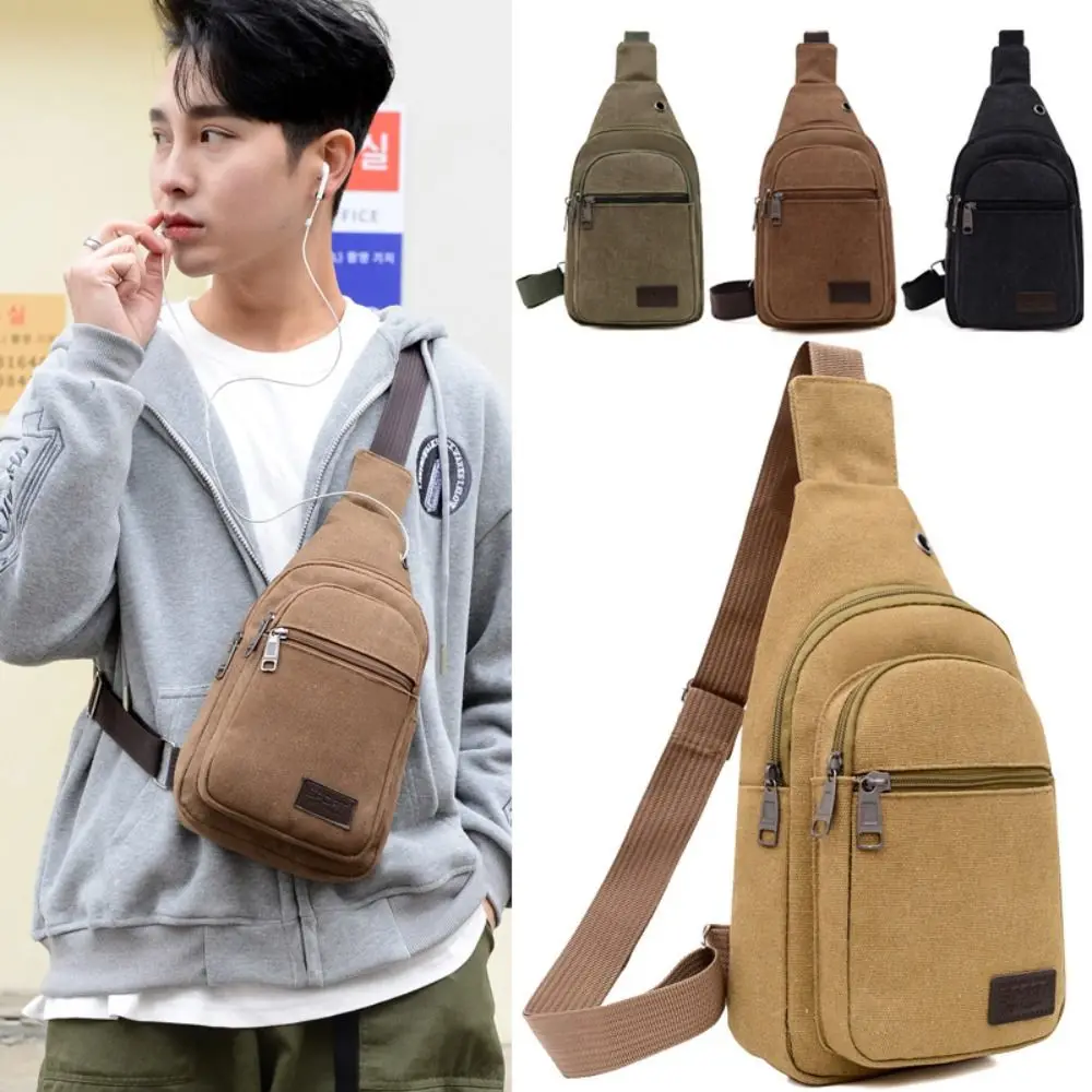 Canvas Men Chest Bag Fashion Light Weight Multilayer Chest Pack Large Capacity Sling Bag