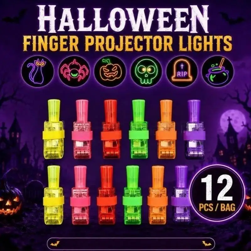 Halloween LED Light Up Finger Lights Projection Glow Finger Rings For Birthday Party Goodie Bag Stuffers Halloween Decor 12PCS