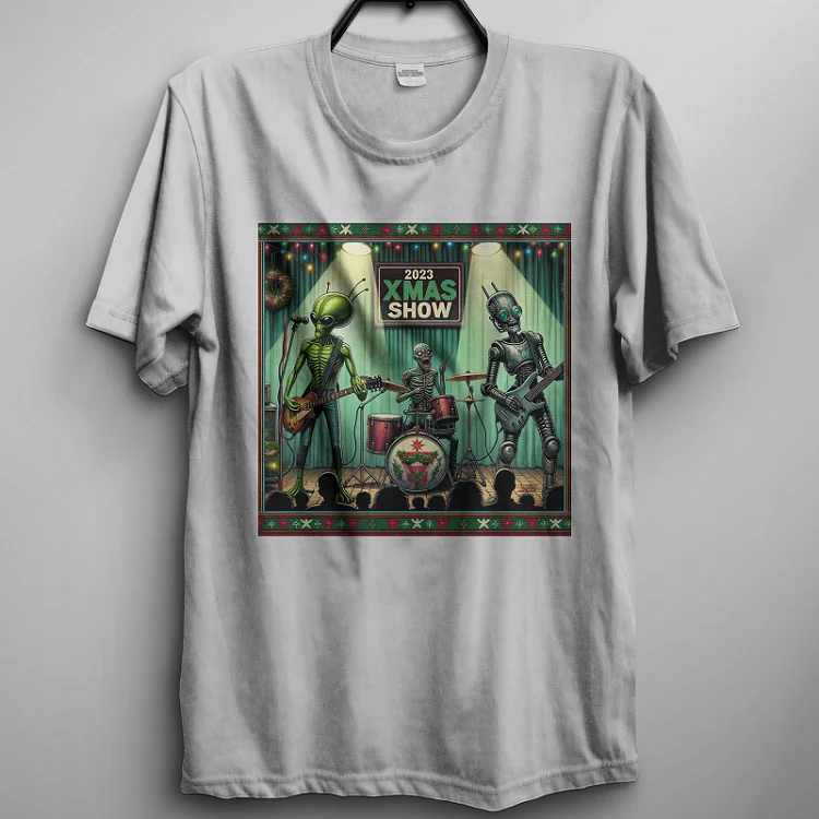 Alien Zombie Rock Band Concert XMas 2023 New Green White T-Shirt