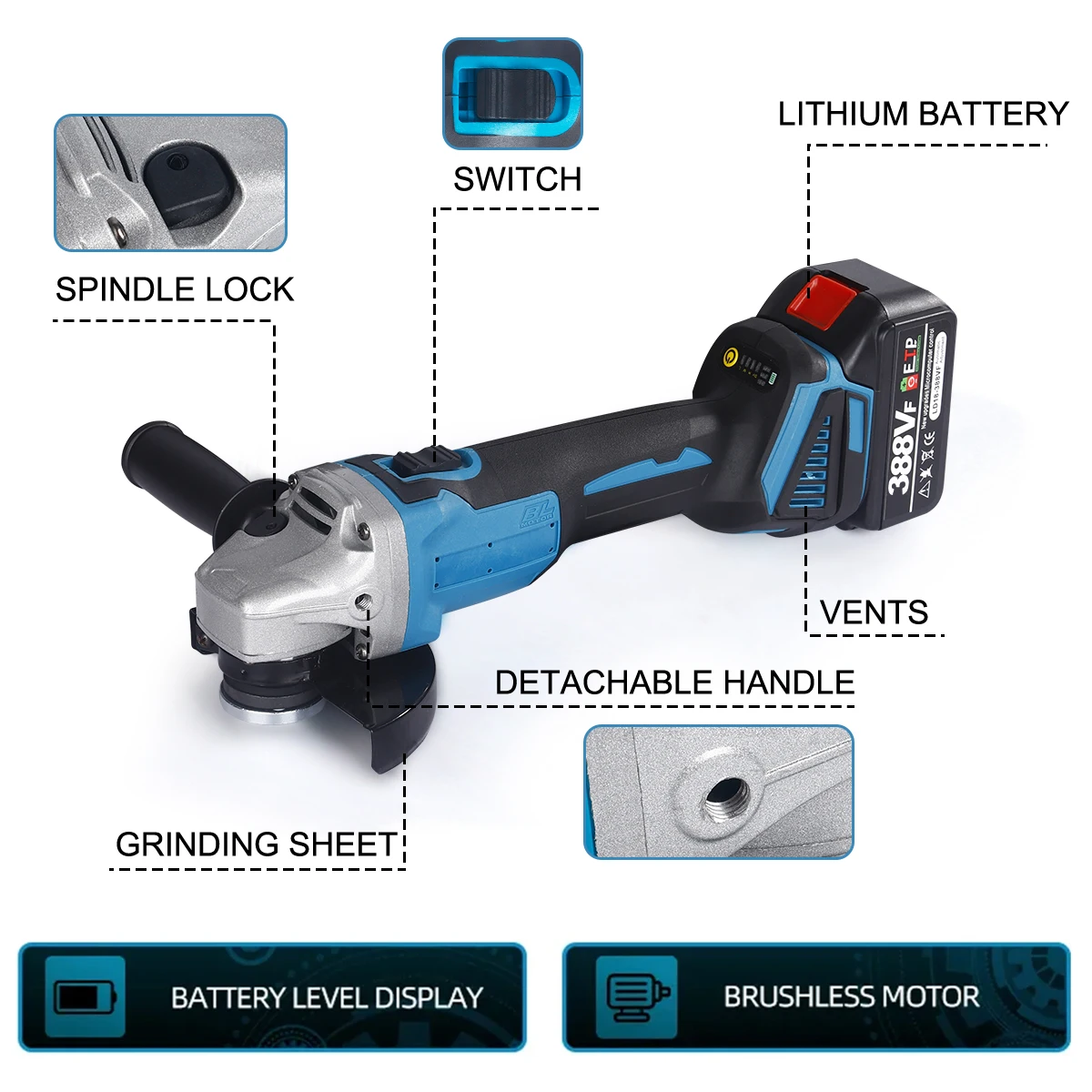 Para makita 18v bateria 125mm sem escova sem fio ângulo moedor de impacto variável 2 velocidade máquina moedor corte ferramentas elétricas
