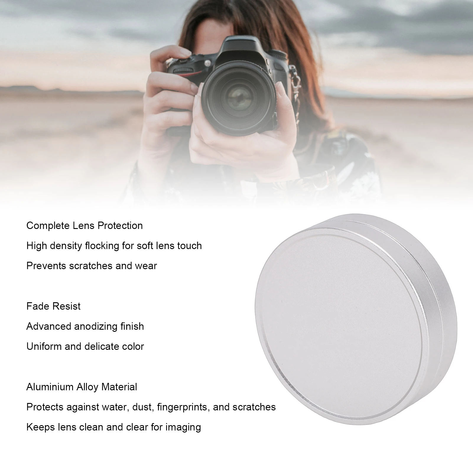 Objektiv-Metall-Frontkappe, passend für Fujifilm X10 X20 X30 Kameraobjektiv, Schutzkappe aus Aluminiumlegierung, eloxierte Oberfläche, weiche Beflockung
