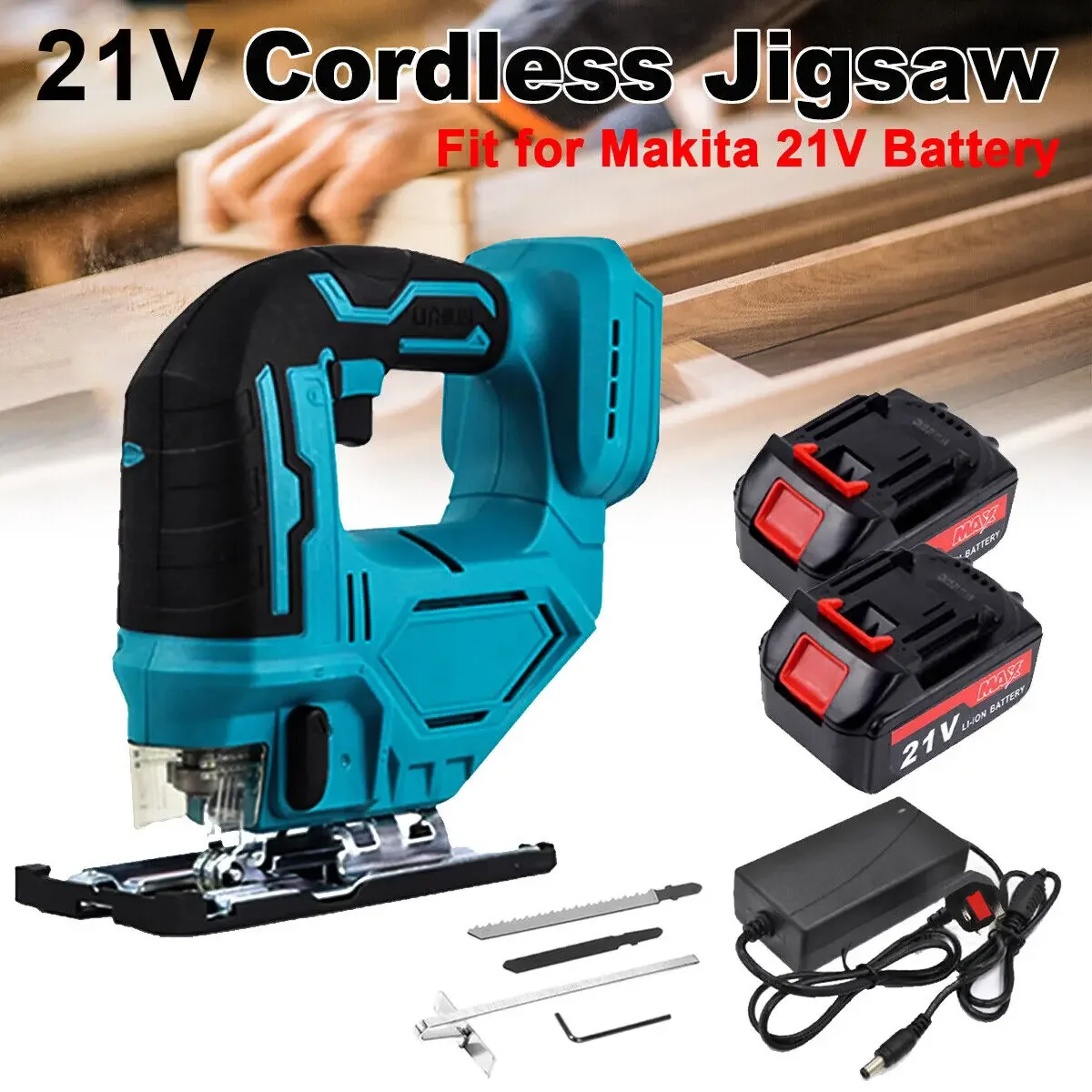 21V Cordless Jigsaw Electric Jig Saw Woodworking Power Tool Rechargeable Battery with 2 Battery