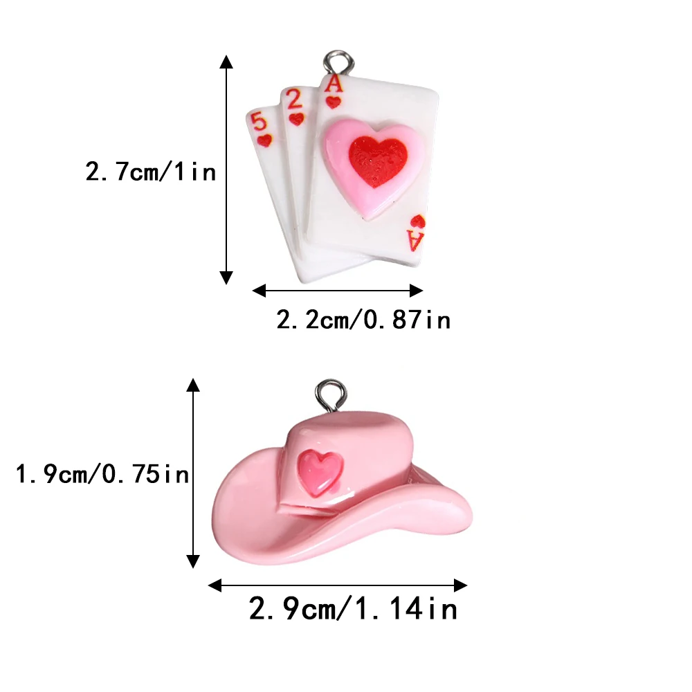 10 Stück Harz Poker Karte herzförmige Hut Charms für Schmuckherstellung Zubehör DIY Ohrringe Halskette Schlüsselanhänger – Detail 6