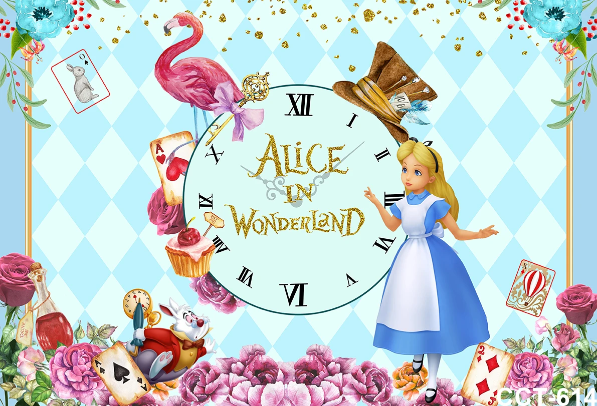 Cartoon Princess Alice Backdrop for Birthday Party Supplies Alice In Wonderland Baby Shower Banner for Birthday Party Decoration