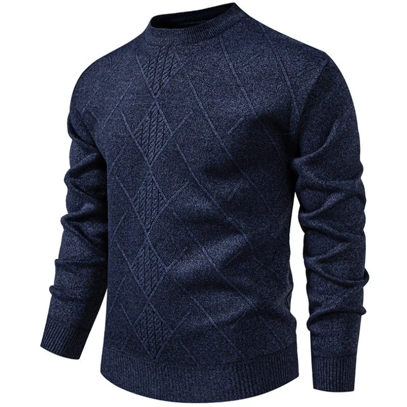 Suéteres de punto ajustados a la moda geométrica de Color sólido para hombre, suéter de punto informal cálido para hombre, jerséis de punto gruesos para Otoño e Invierno