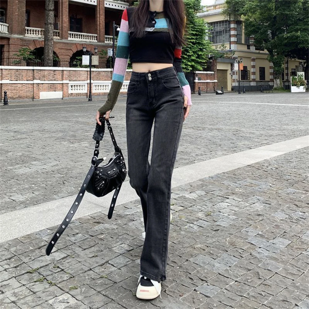 Straight Leg Jeans Woman High Waist Women's Pants Denim Female Clothing Streetwear Korean Fashion  Flare Black Vintage