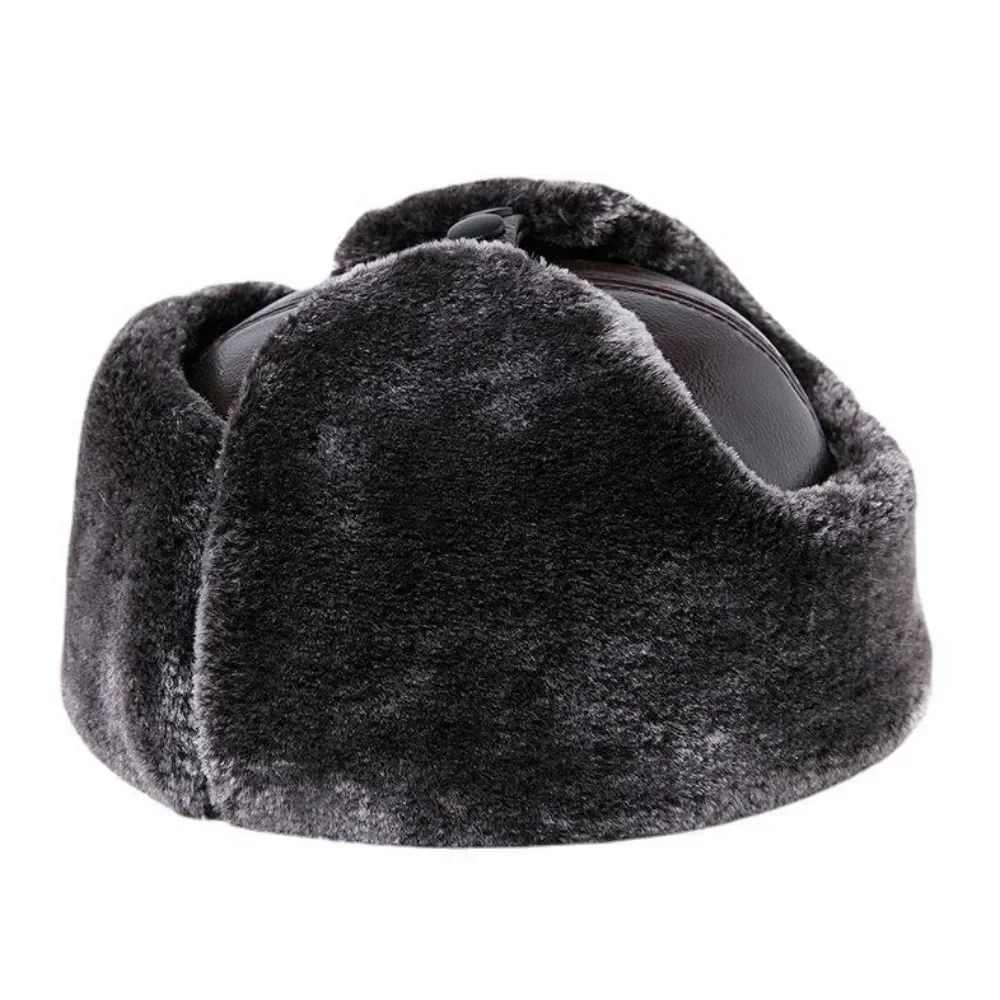 LA SPEZIA Fur Leather Bomber Hat Men Winter Hats Man Black Large Size XXL Cowskin Warm Hats for Men