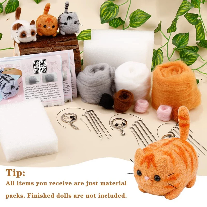 Needle Felting Kits Needle Felting Kit With Instructions,Needle Felting Pad,Felting Wool,Felting Needles,Keychain