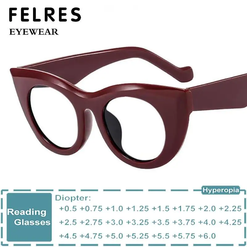 

New Elegant Women Cat Eye Reading Glasses Fashion Round Big Frame Anti Blue Light Glasses Prescription Presbyopic Eyeglasses