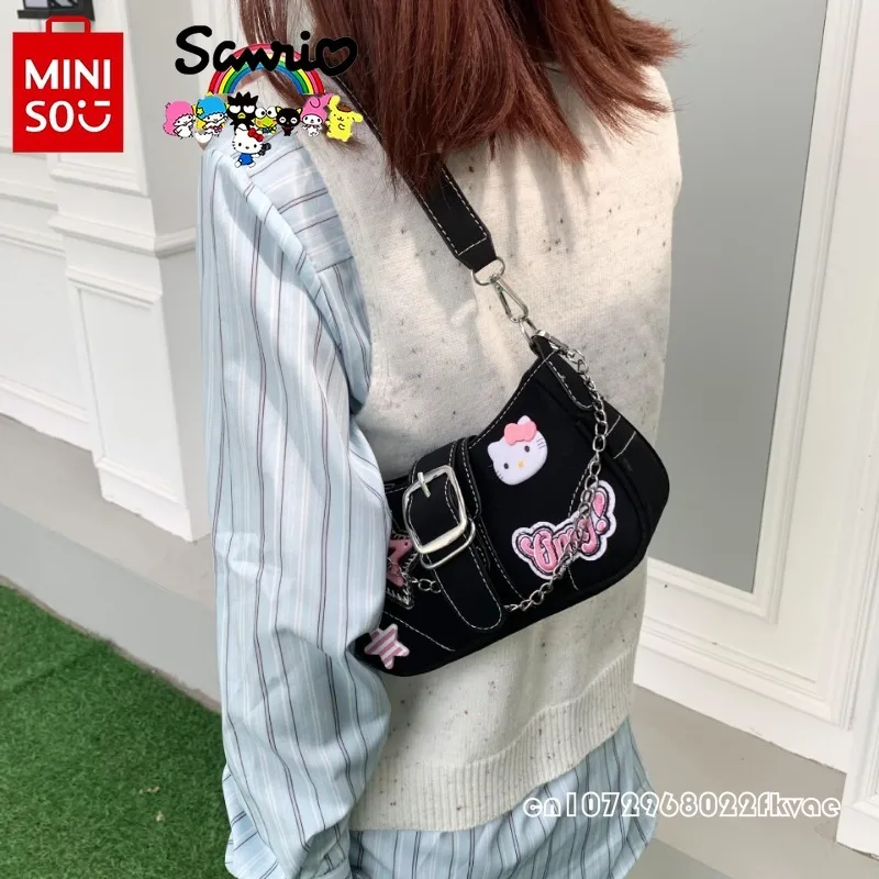 Miniso-Bolsa de axilas preta feminina, bolsa de menina picante popular, versátil, alta qualidade, elegante, nova, 2022, 2024