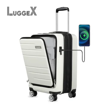 LUGGEX handbagage 22x14x9 luchtvaartmaatschappij goedgekeurde, uitbreidbare koffer van polycarbonaat met voorvak (wit, 20 inch, 36,1 l)