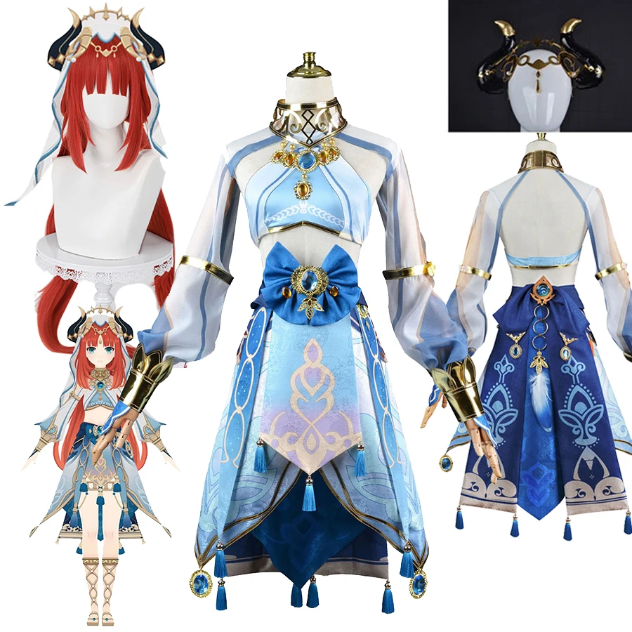 Genshin Impact Nilou Cosplay Traje para Mulheres, Fato, Peruca, Uniforme de Jogo, Trajes de Halloween, Menina