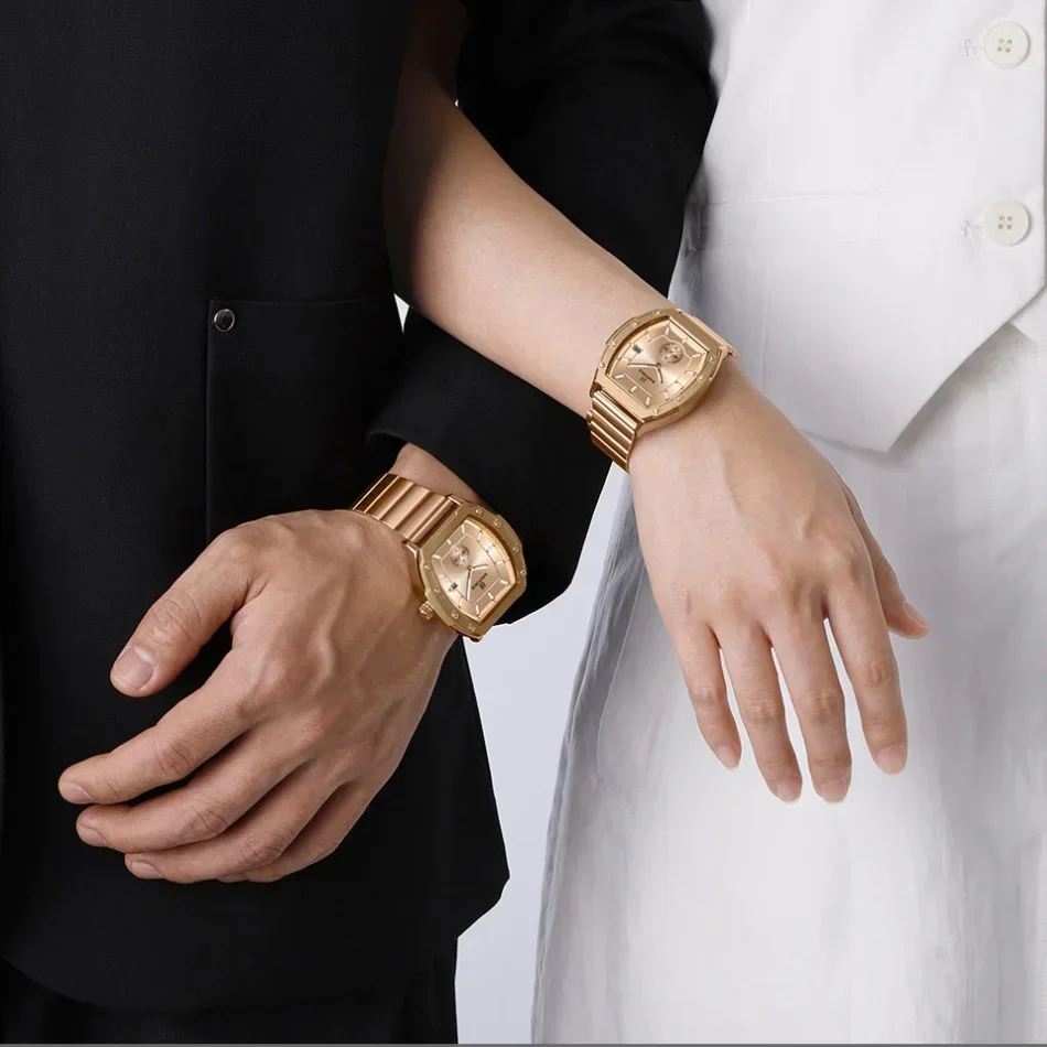 naviforce男性クォーツ時計防水カジュアルカップルウォッチ耐摩耗性ステンレスバンドスクエアダイヤルデザイン女性恋人ギフト2025