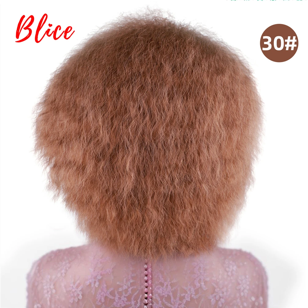 Blice 6 Zoll kurze synthetische Perücken verworrene gerade Kanekalon hitzebeständige natürliche schwarze Frauen Afroamerikaner Afro volle Perücke – Detail 11