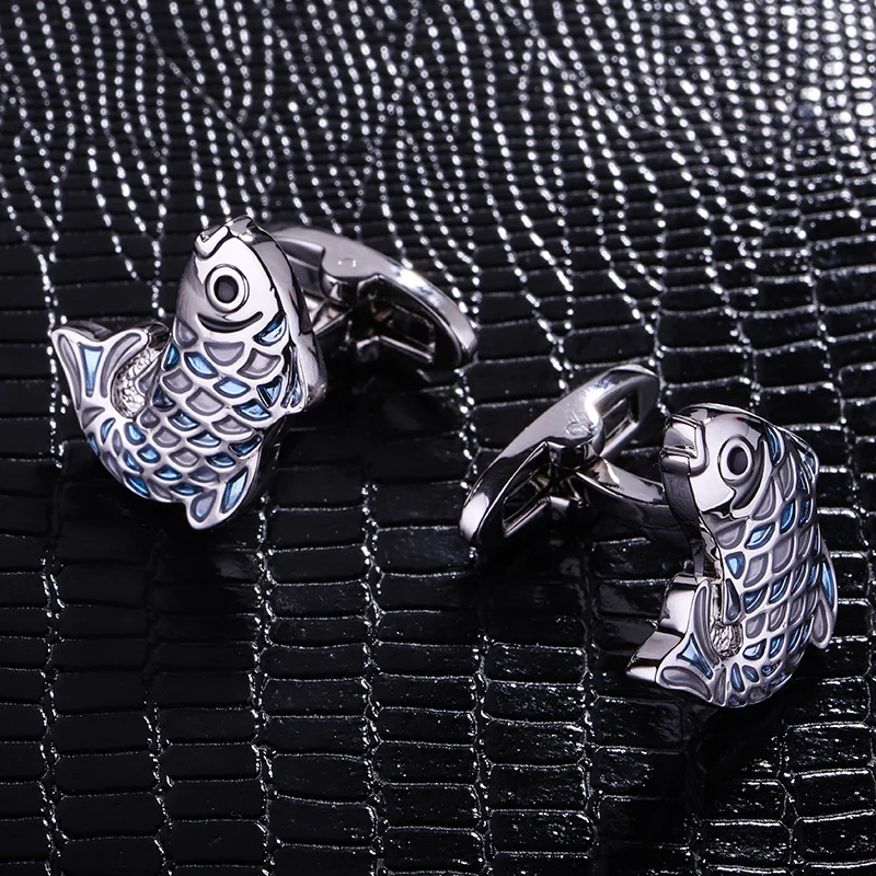 KFLK Jewelry French shirt cufflinks for men\'s Gifts Brand Animal cuff buttons Blue fish cuff links High Quality guests