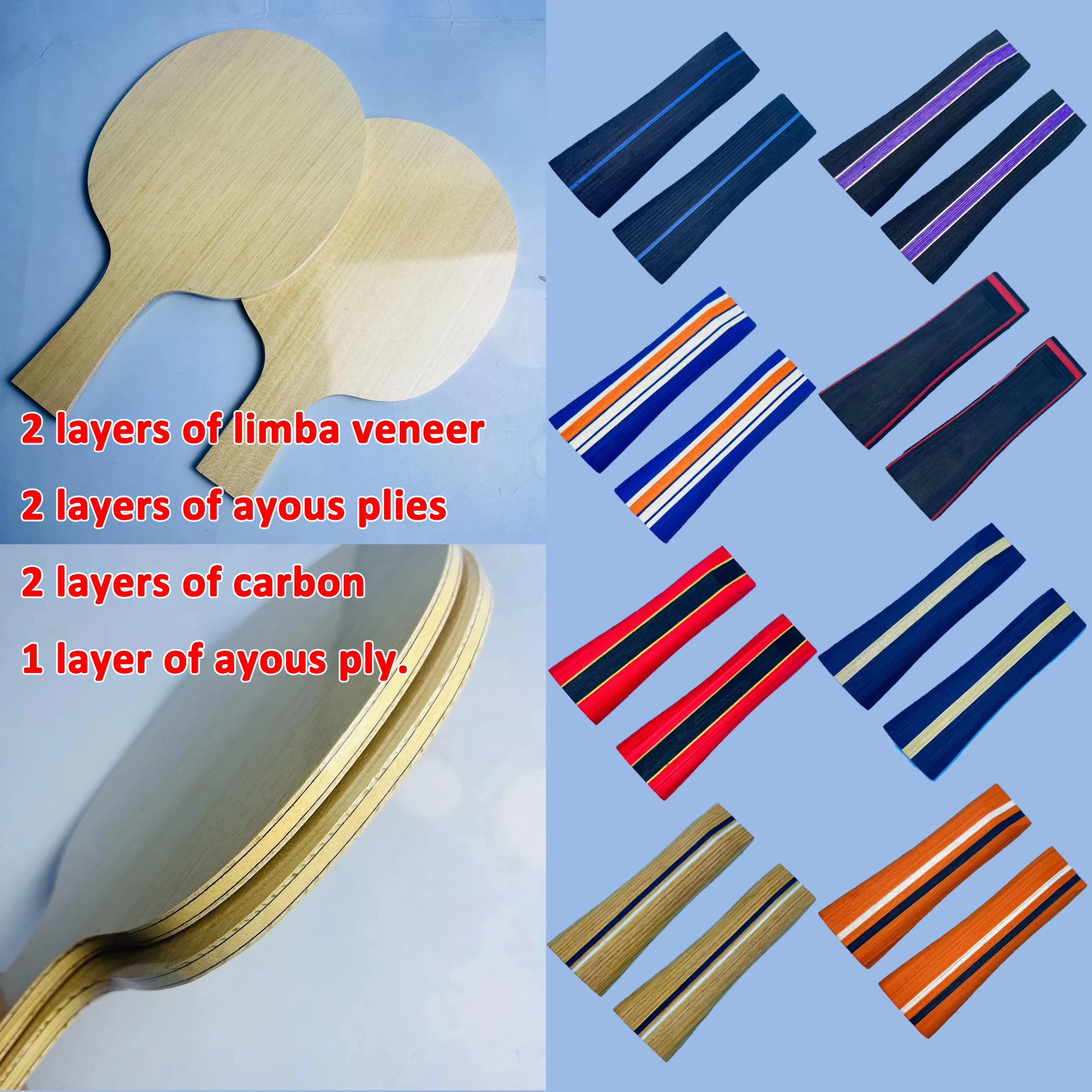 7-Ply Carbon Table Tennis Blade Limba Top Spruce Force Ayous Core Ping Pong Paddle Wood Carbon Composite Table Tennis Racket