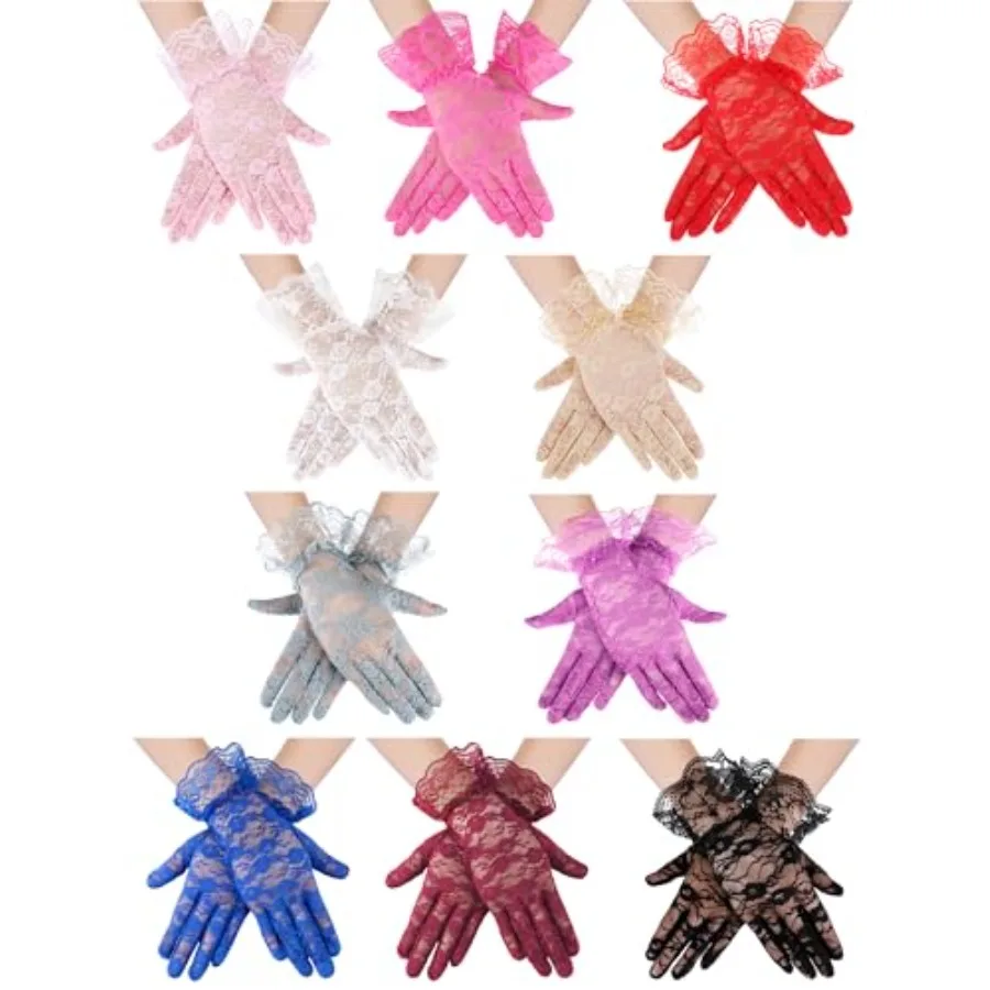 

SATINIOR Ladies Lace Gloves for Women Tea Party Elegant Short Courtesy Gloves for Wedding Dinner Opera Parties
