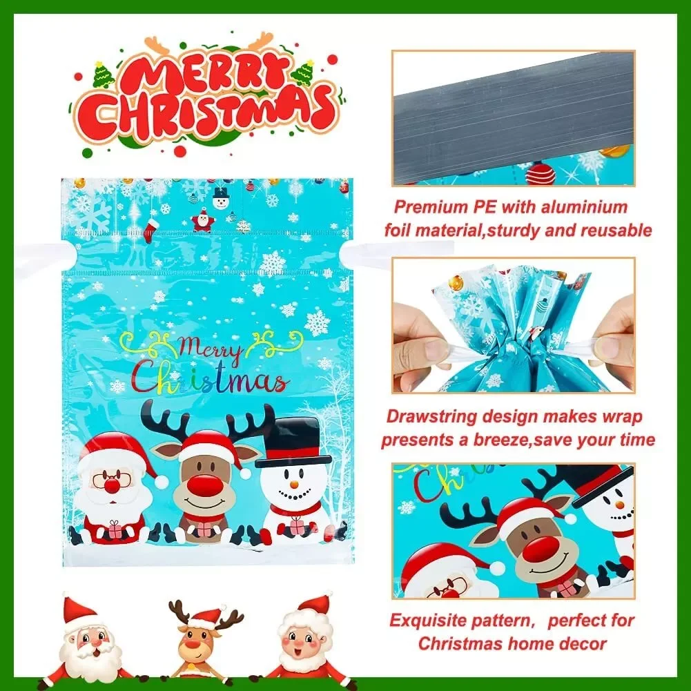 10 SZTUK 32X24CM Duże świąteczne worki na prezenty Torby na prezenty ze wstążką Torby do przechowywania prezentów Xmas Presents Party Decoration — zdjęcie 7