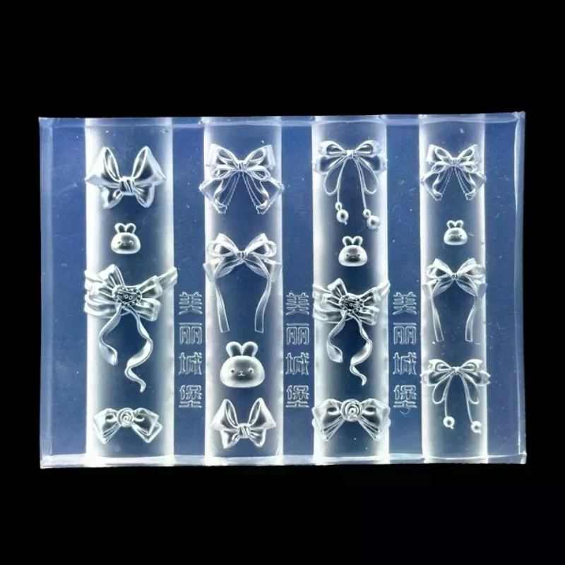 Cartoon Bow Rabbit 3D Silicone Nail Mold Nail Art Decorations DIY Transparent Manicure Template For Nail Charms Design Tools