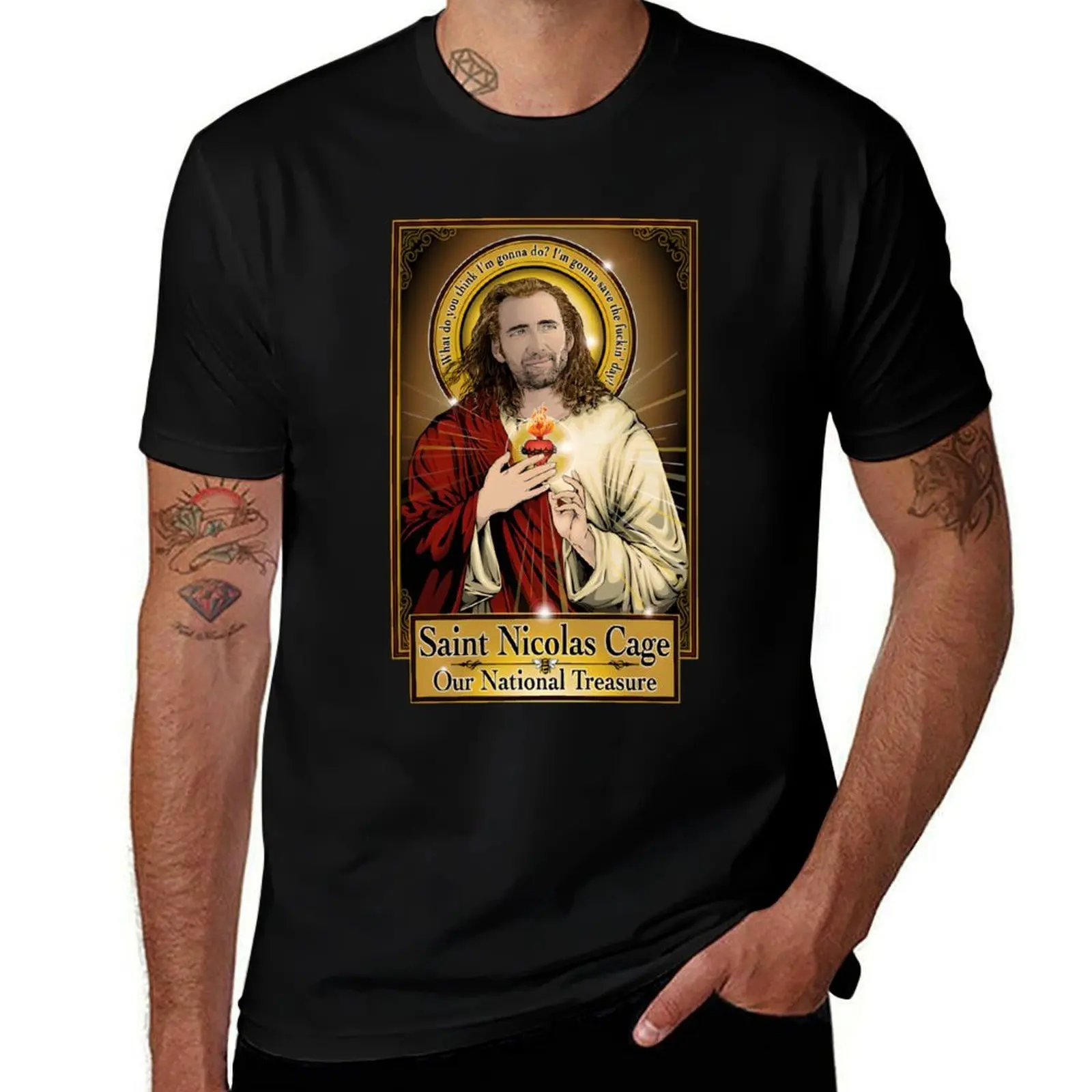 

Nicolas Cage - Saint Nicolas T-Shirt street wear Personalized t-shirt tees funny meme t-shirts Men's cotton t-shirt