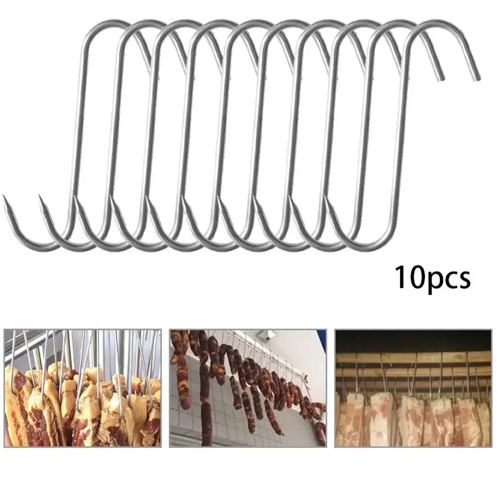 

ALLGOOD 10Pcs/Set Stainless Steel S Hooks With Sharp Tip Utensil Meat Clothes Hanger Hanging Hooks For Butcher Shop Kitchen Baki