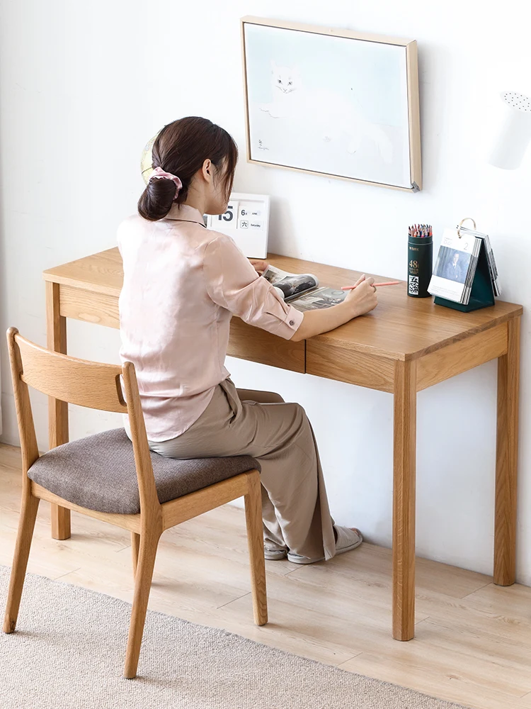 -oo A4162 Simple Modern Solid Oak Wood Study Room Furniture with 1 Drawer Office Study Table Standing Desk