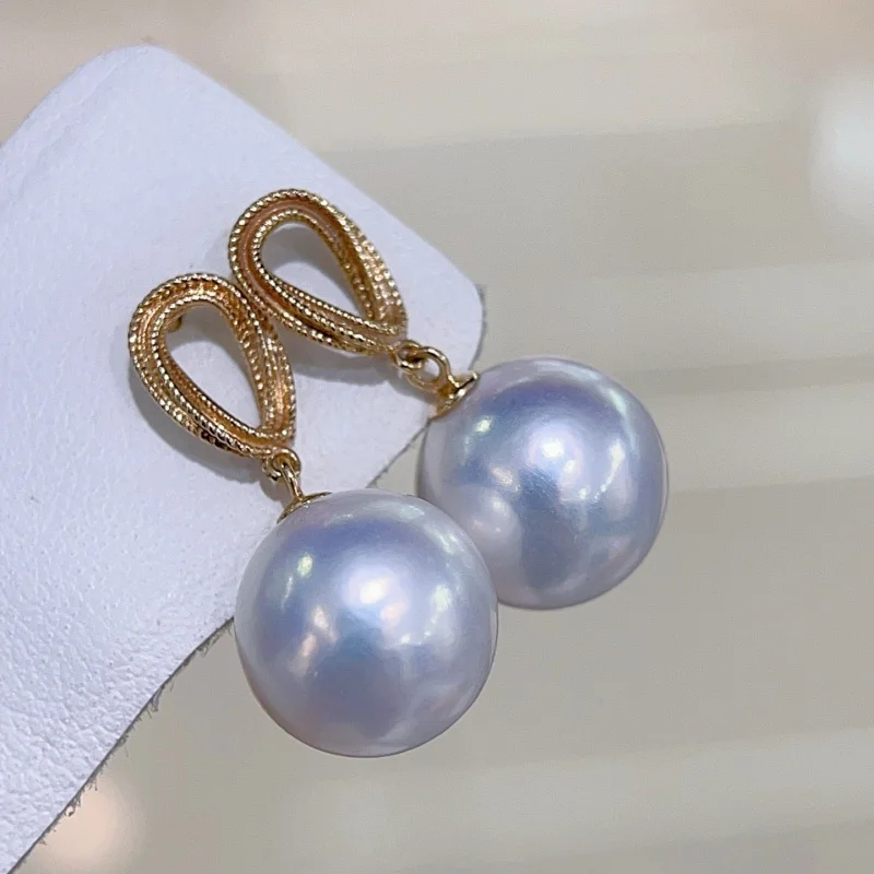 

SGARIT Jewelry 18K Yellow Gold Setting Earring White Round Pearl Stud for Women Fashion Birthday Gift SE47