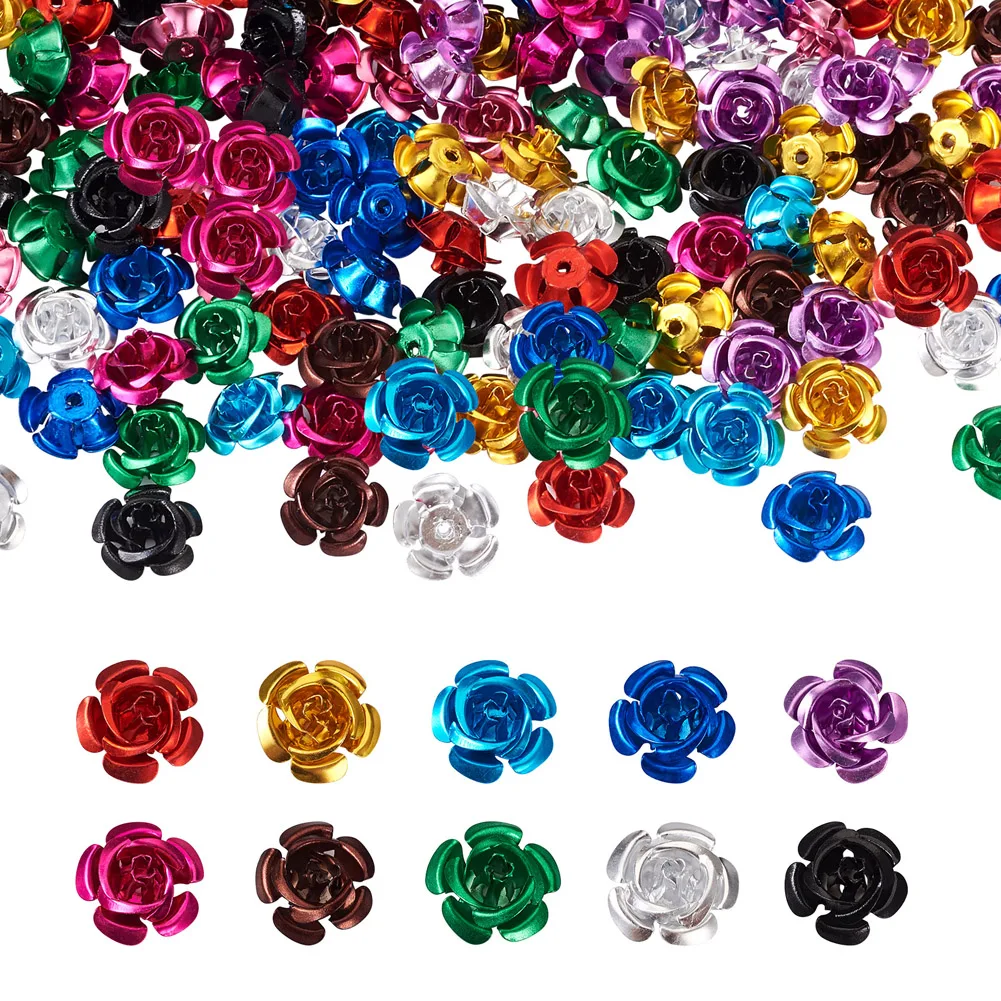 330~650 Pcs/Box Aluminum Flowers Beads 3D Rose Spacer Beads Handmade Bracelet Earrings Jewelry DIY Accessories 6/9/12/15mm