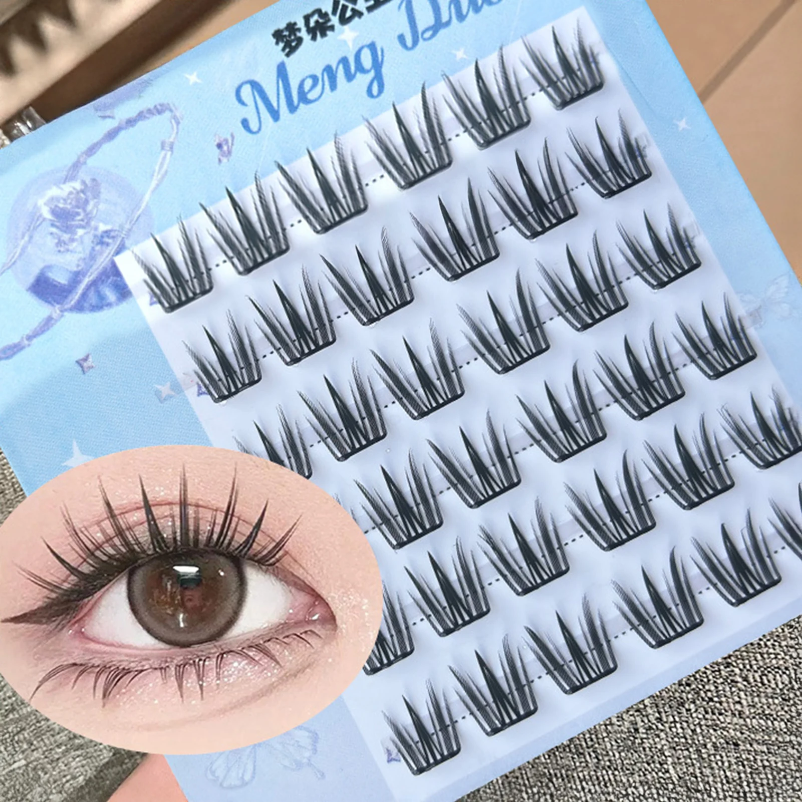 6 Rows Natural Wispy Pre-glued False Eyelashes Clusters Lightweight Thin Band Lashes Extension Makeup Tools Enlarge Your Eyes
