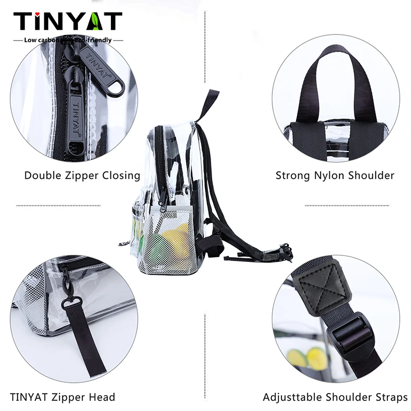 TINYAT Ita Bags Clear Transparent Backpacks for Women, Fashionable and Waterproof School Bags, Ideal for Sports and Concerts