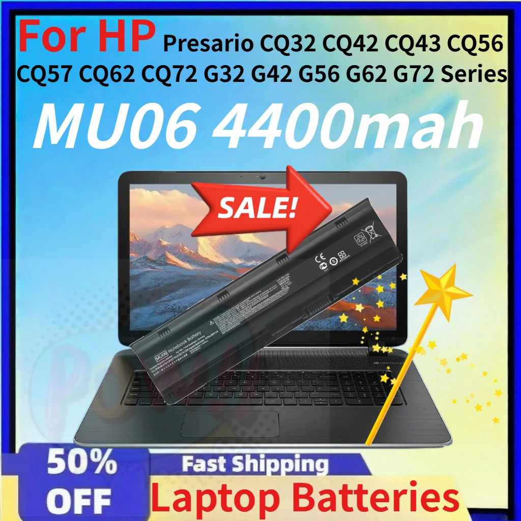 

MU06 4400mah Laptop Battery for hp Presario CQ32 CQ42 CQ43 CQ56 CQ57 CQ62 CQ72 G32 G42 G56 G62 G72 Series for Pavilion G4 G6 G7