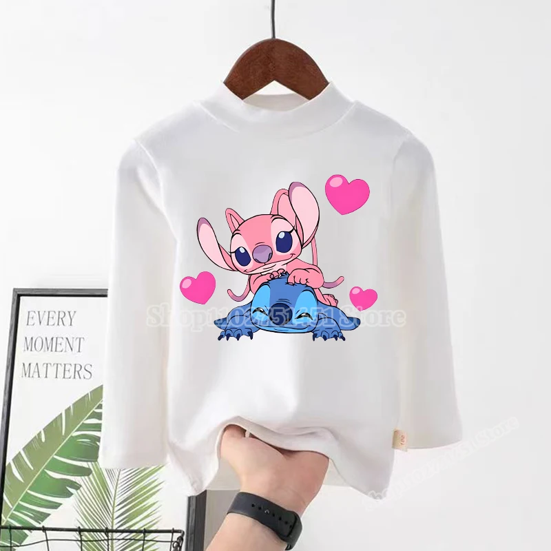 Lilo & Stitch Pajama Tops for Kid Kawaii High Neck Base Shirt Child Sleepwear Double Sided Velvet Warm Sweater Disney Sweatshirt