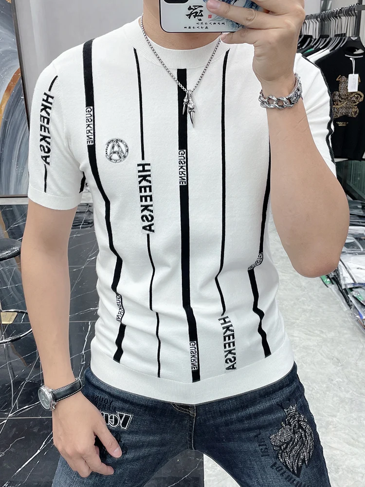Summer Ice Men's T-shirt Stripes Floral Half Sleeve Couple Matching Top Relax Fit Short Sleeve
