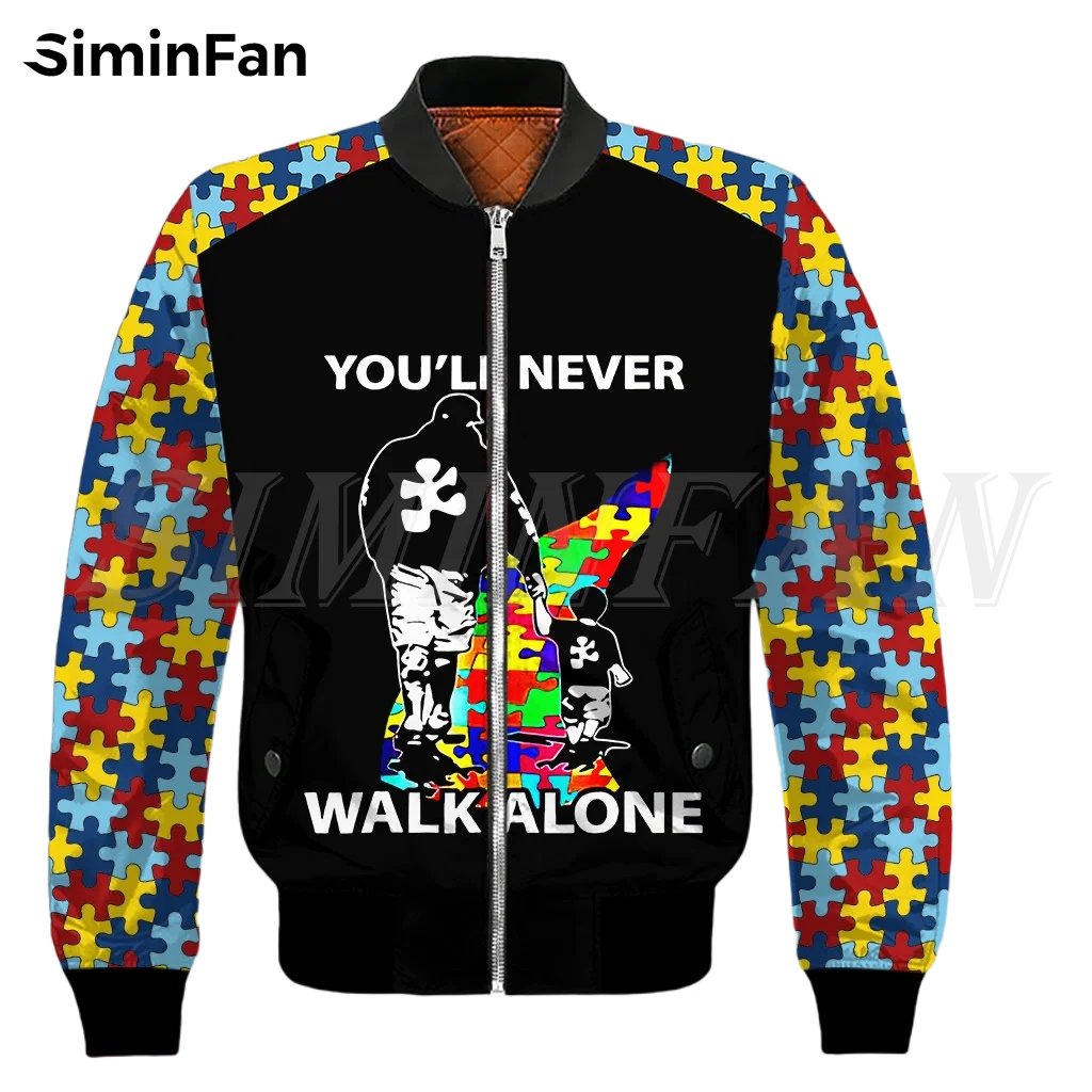 

Accept Love Autism Mens Thicken 3D Printed Bomber Jacket Unisex Harajuku Winter Zipper Coat Women Casual Streetwear Punk Style 1