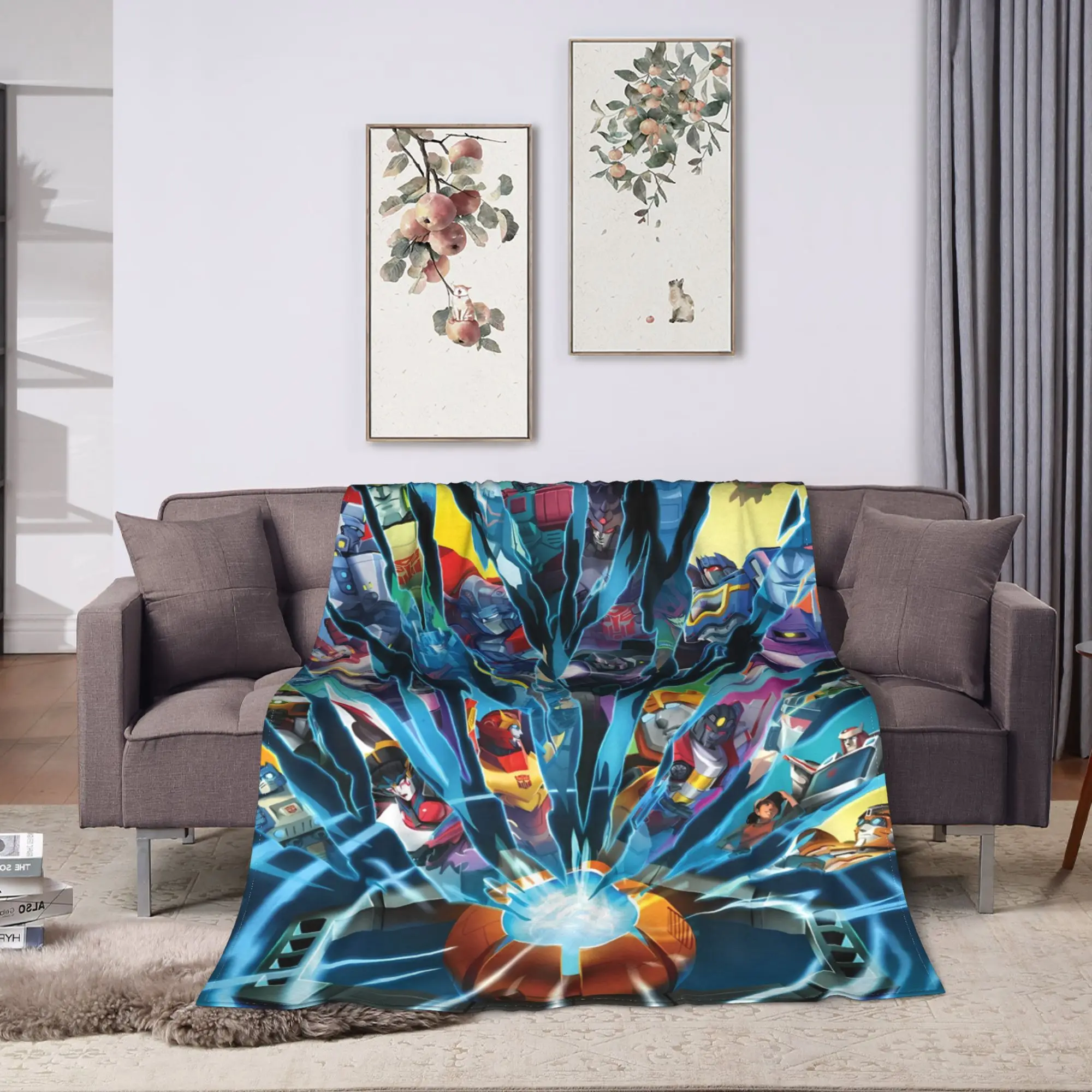 Transformered Cartoon Blankets  Camping Flannel Throw Blanket For Living Room Warm Custom DIY Quality Bedspread Gift