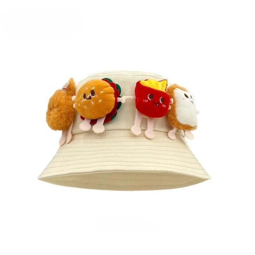 

Adjustable Breathable Sunscreen Hat Polyester French Fries Design Cartoon Sunshade Hat Hamburger Design Lightweight Basin Cap