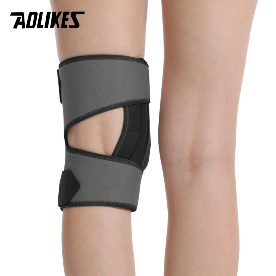 AOLIKES 1PCS Sports Knee Pads Four Springs Support Breathable Knee Brace with Side Stabilizers Patella Protector Gel Pads