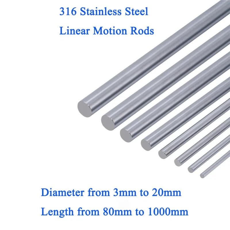 1PC 316 Stainless Steel Round Rod Bar Ground Stock Linear Shaft Guide Linear Motion Rod 100-550mm Axis for 3D Printer DIY