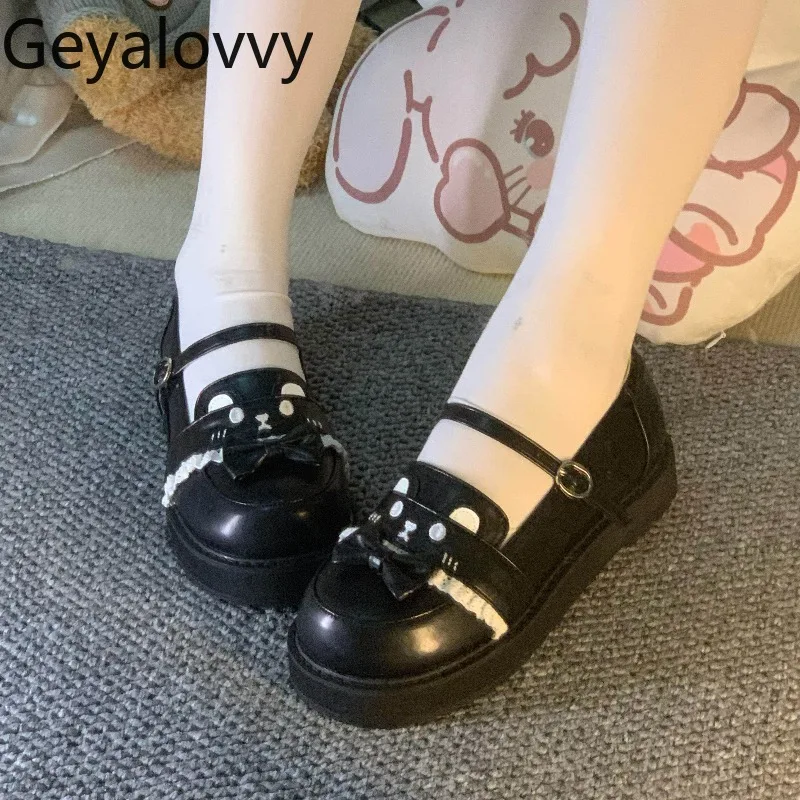 

Оригинальные туфли на толстой подошве с бантом для женщин в японском стиле Лолита, для школьной формы JK, на низком каблуке, весна-осень