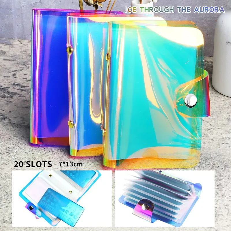 Nail Art Stamp Card Storage Bag 20 Slots Aurora Holographics Stamping Plate Case Bag Steel Plate Stencil Stamping Template Album