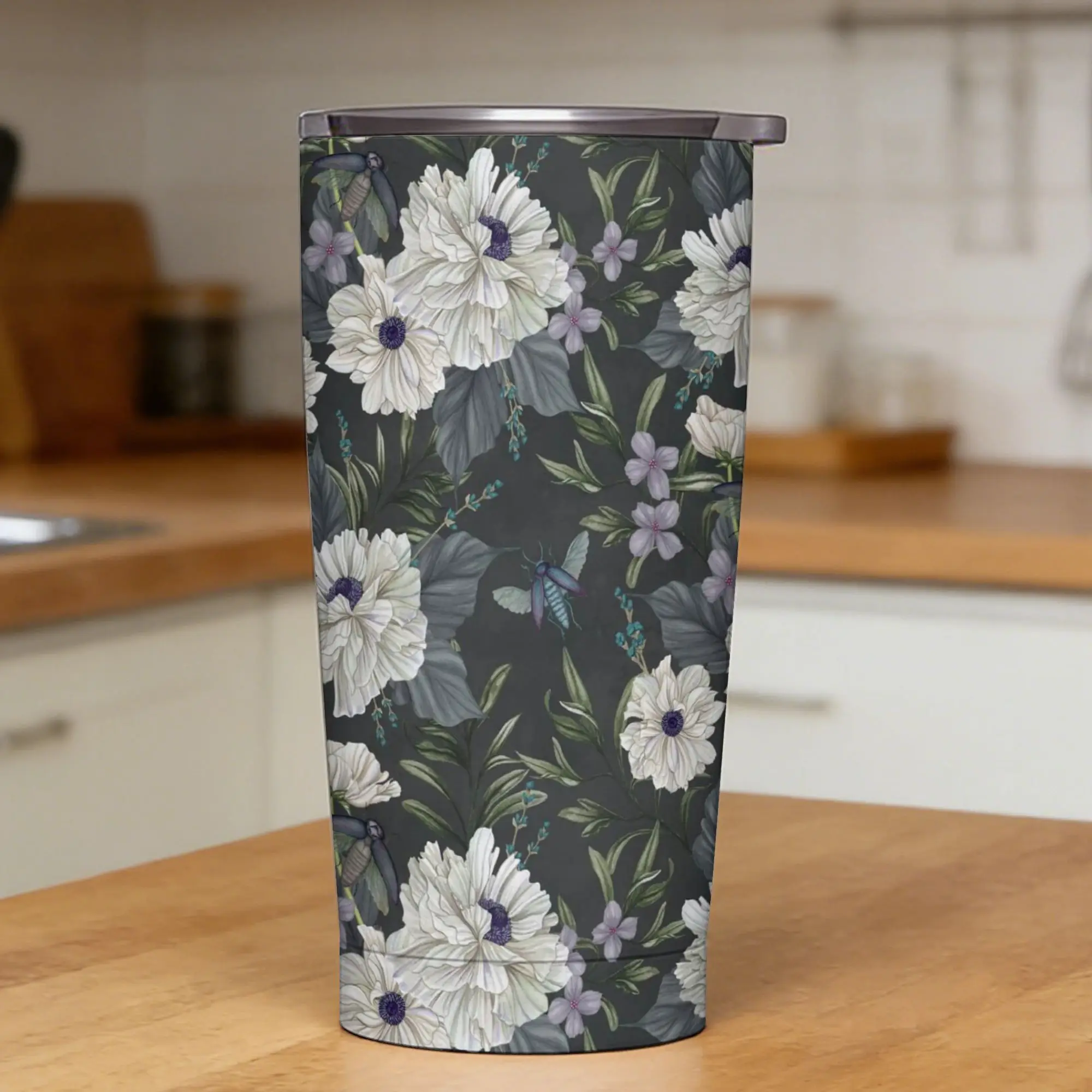 Rural flowers Tumbler  Camping Large Mugs Cup Leakproof Hot Drinks Milk Tea Water Bottle,
