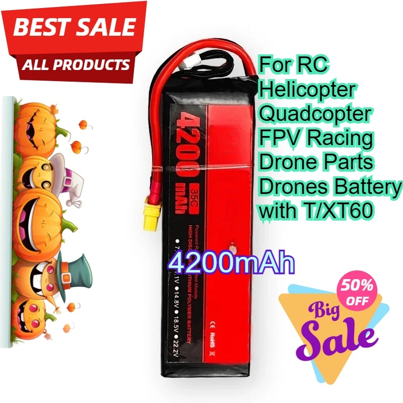 

4200mAh High-Performance 4S 14.8V 35C for RC Helicopter Quadcopter FPV Racing Drone Parts Drones Battery with T/XT60
