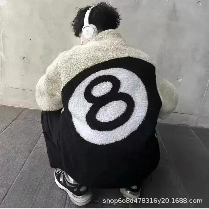 New 2024 Unique Lambswool Jacket Trendy Polo/Turtle Neck Youth Casual Loose Fit Double-Sided Wearable Autumn/Winter Jacket