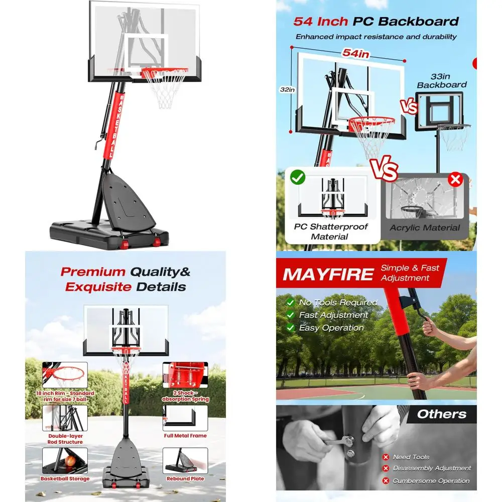 調節可能な10フィートの屋外バスケットボールフープシステム、45インチのバックボード付き、青少年、大人、子供向け - ポータブルで適しています